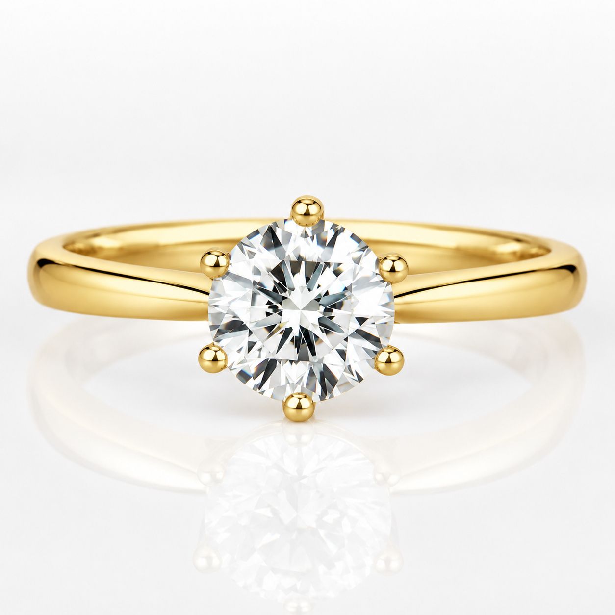 Anillo de compromiso clásico de moissanita con solitario estilo Tiffany de 6 puntas 