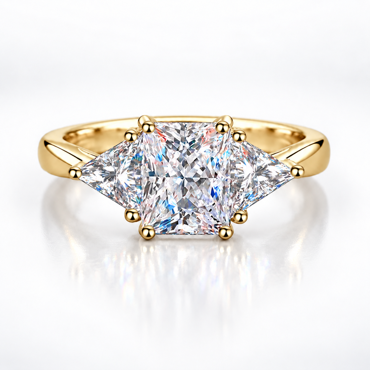 Anillo de trilogía de moissanita de talla radiante y billón de 3 ct 