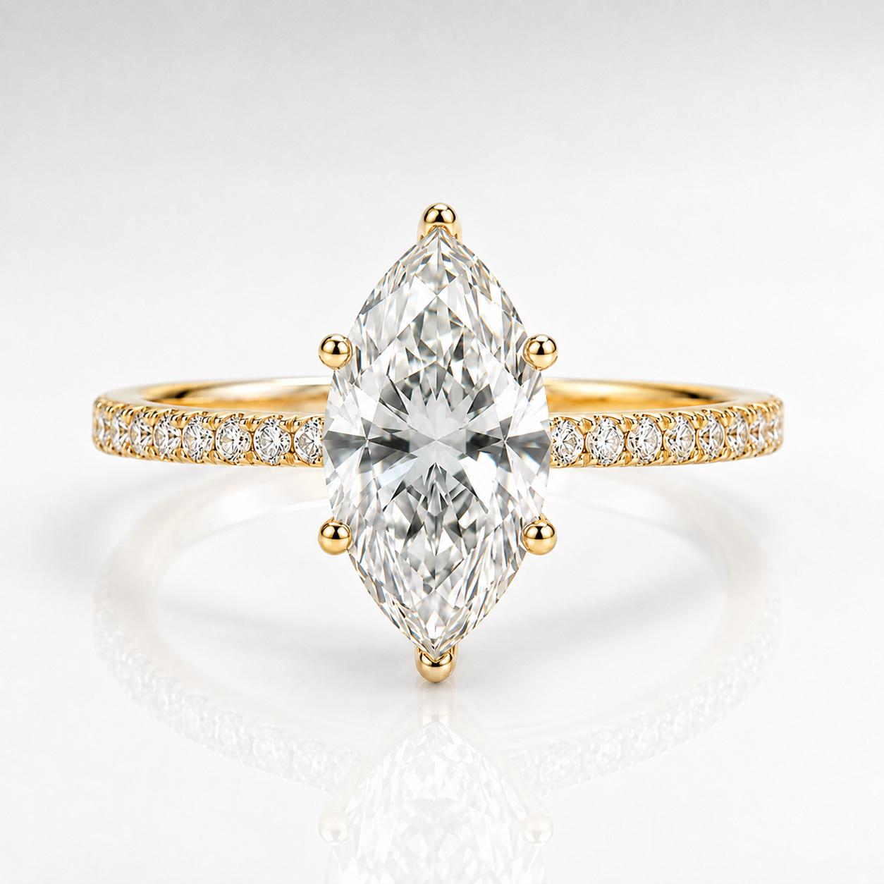 Marquise Cut Moissanite Pavé Solitaire Engagement Ring