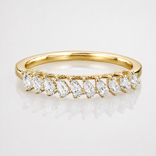 Anel de meia eternidade de moissanite com corte de pêra de 1 quilate