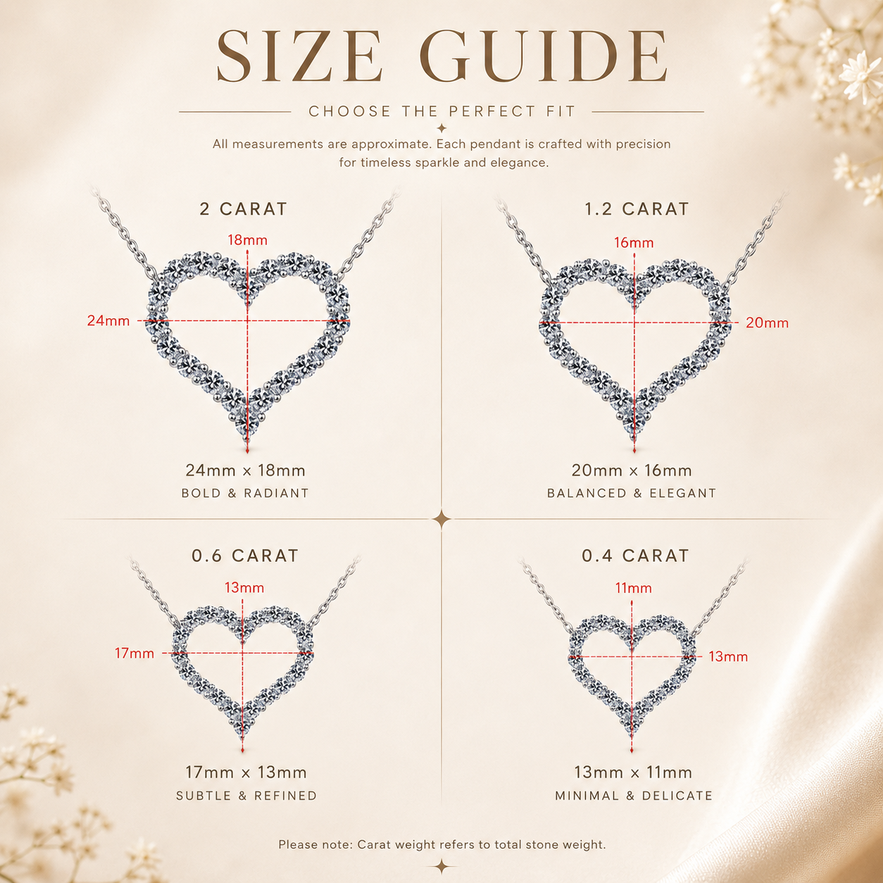 Colar com pingente de coração oco Moissanite 