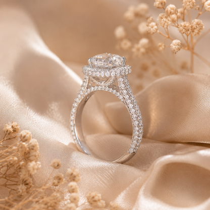 Anel Halo de Moissanite com corte almofadado de 5 quilates 