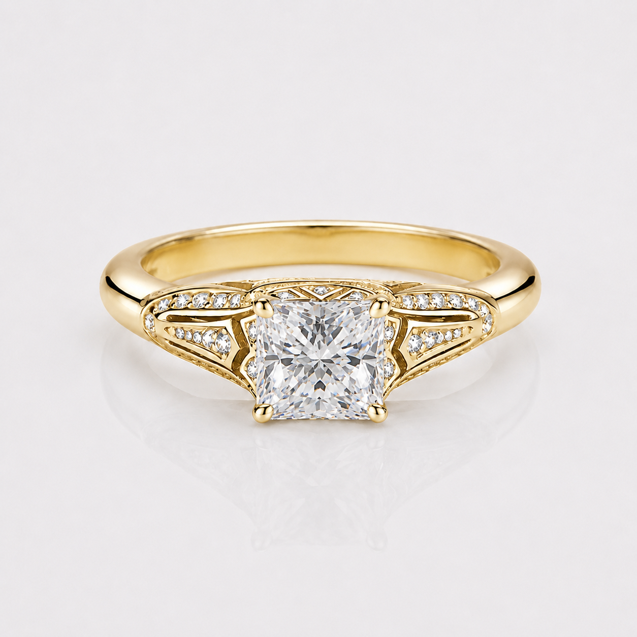 Vintage Princess Cut Moissanite Filigree Engagement Ring