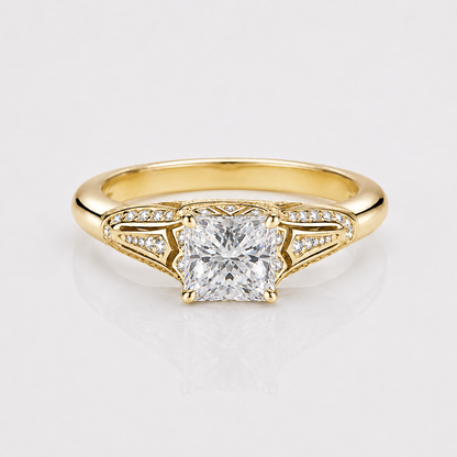 Vintage Princess Cut Moissanite Filigree Engagement Ring
