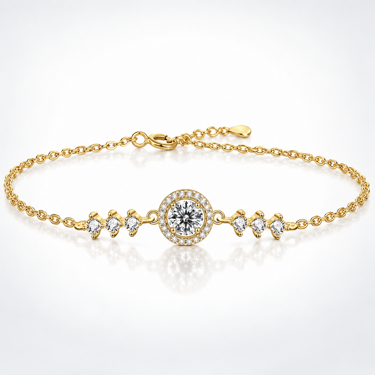 Pulsera con halo de moissanita de talla brillante redonda de 6,5 mm 