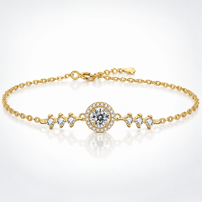 Pulsera con halo de moissanita de talla brillante redonda de 6,5 mm 