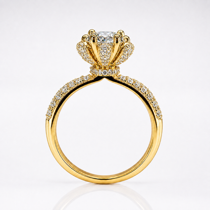 Round Brilliant Moissanite Cathedral Pavé Engagement Ring
