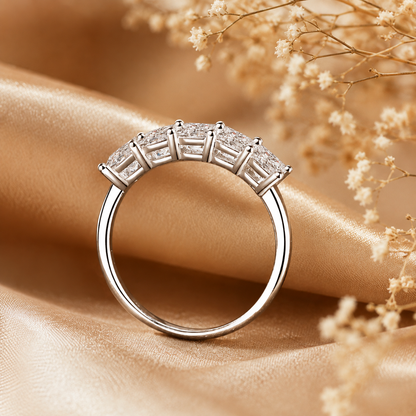 Five Stone Princess Cut Moissanite Anniversary Ring