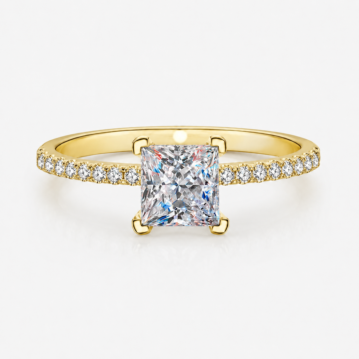 Princess Cut Moissanite Pavé Engagement Ring