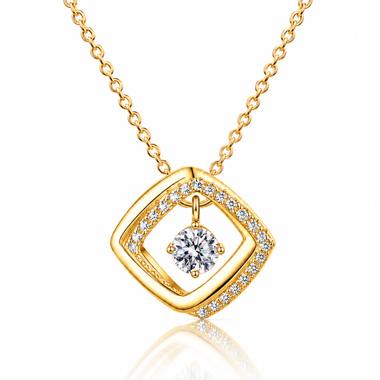 Colar redondo com pingente de moissanite com corte brilhante 
