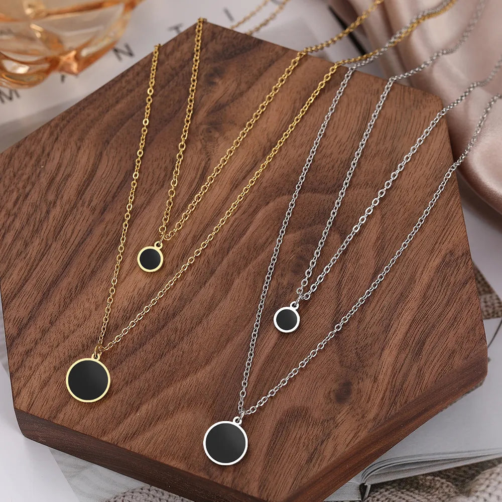 Titanium Black Disk Double Pendant Necklace - Premium Jewelry from Dazzling Delights - Just $28.95! Shop now at Dazzling Delights