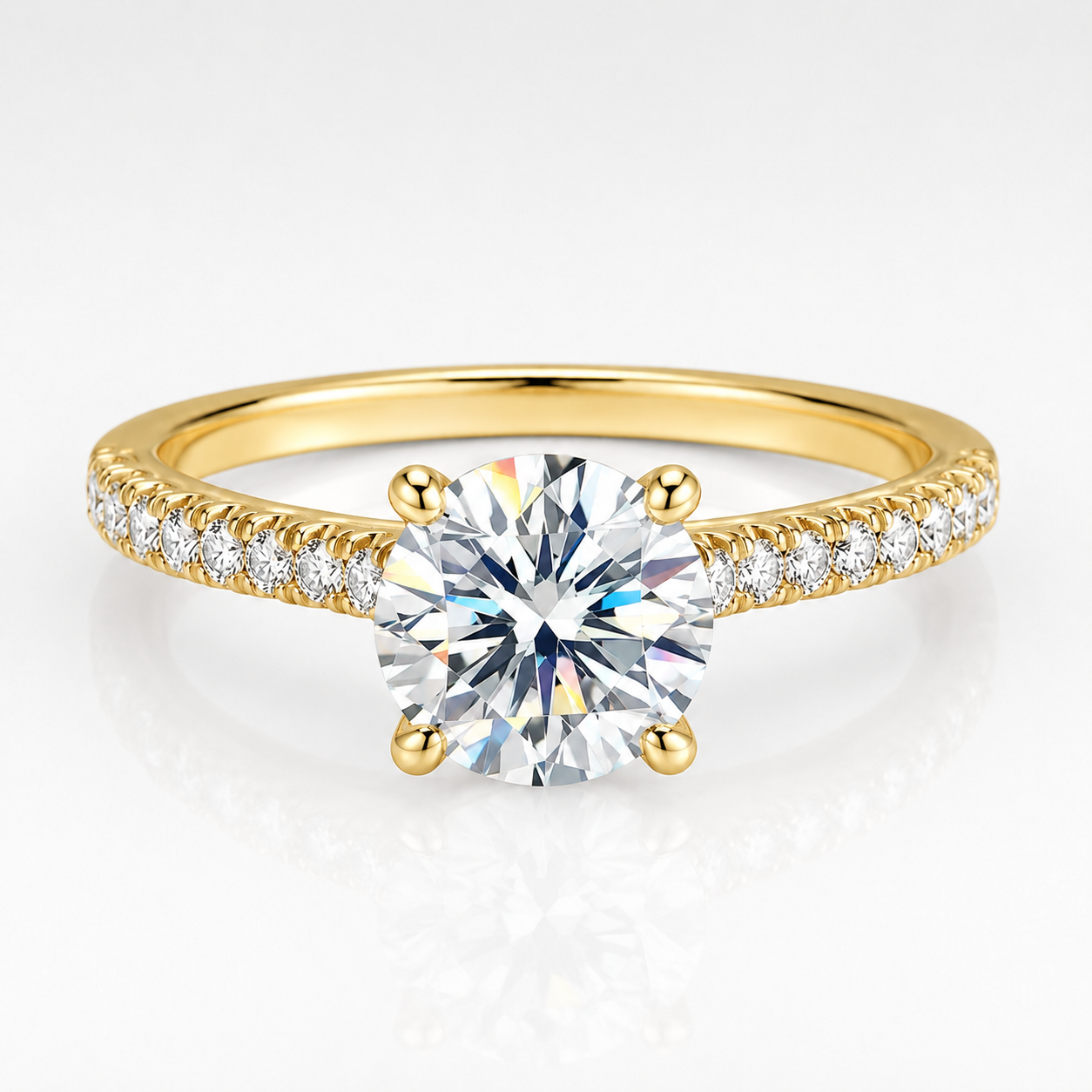 Round Brilliant Moissanite Pavé Solitaire Engagement Ring