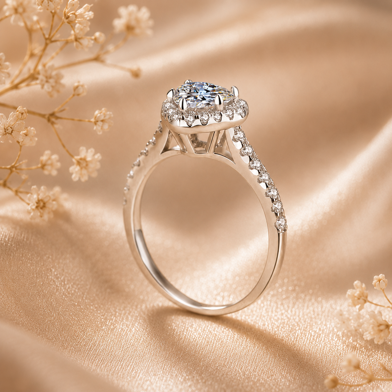 Anel Halo de Moissanite com Corte de Coração 