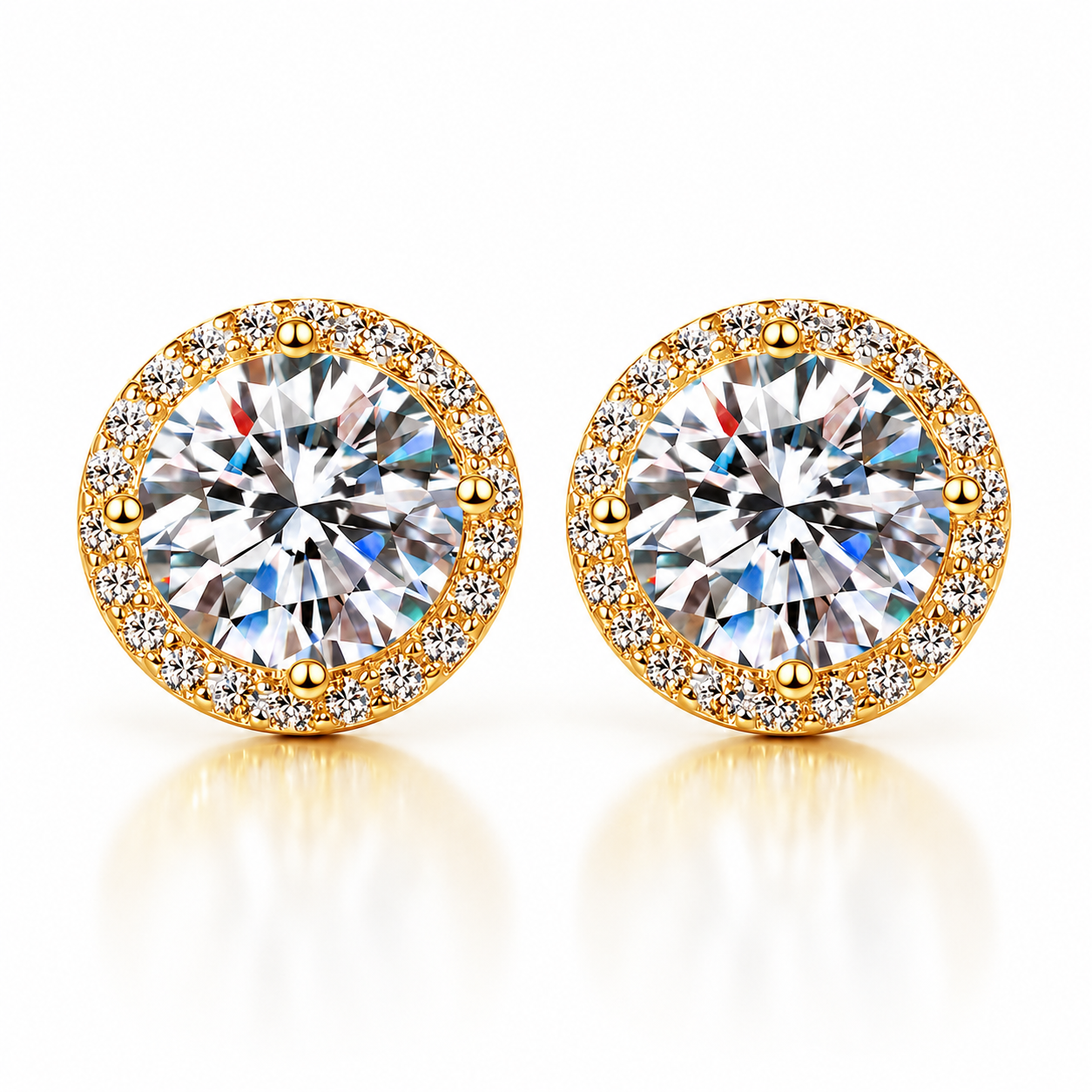 Brincos redondos de corte brilhante Moissanite Halo 