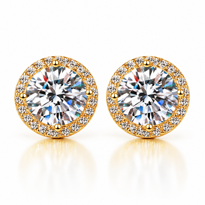 Brincos redondos de corte brilhante Moissanite Halo 