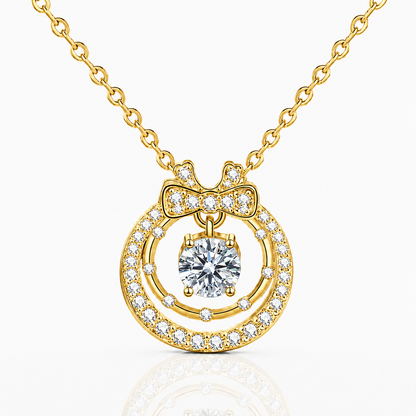 Colar com pingente de laço duplo de círculo duplo de Moissanite ornamentado 