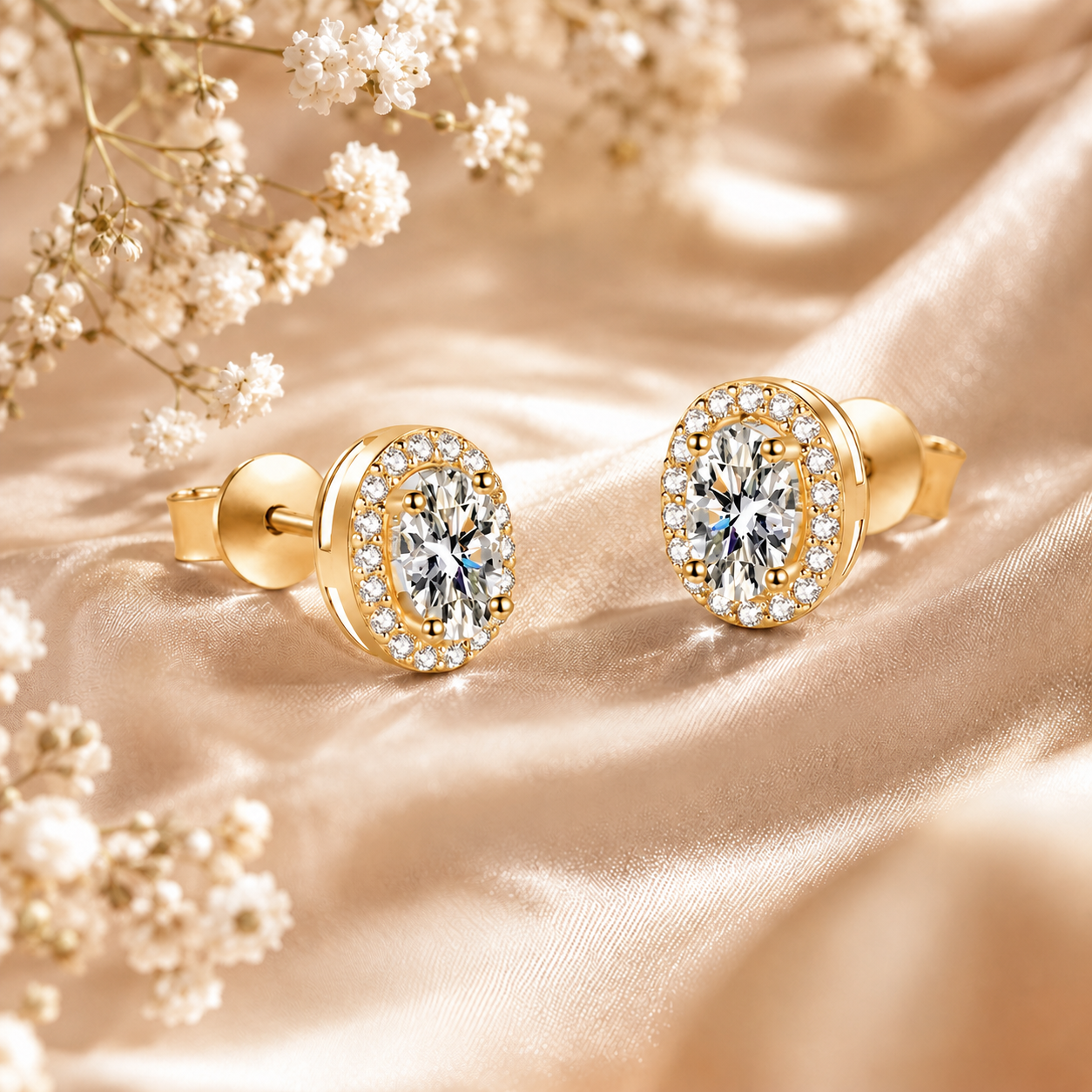 Oval Halo Moissanite Stud Earrings