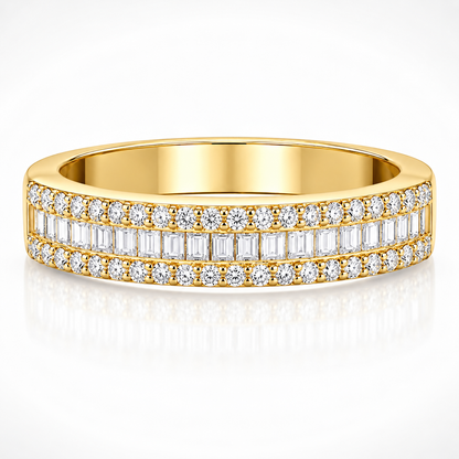 Emerald & Round Brilliant Moissanite Triple-Row Wedding Band