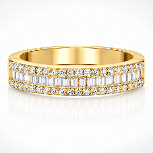 Emerald & Round Brilliant Moissanite Triple-Row Wedding Band