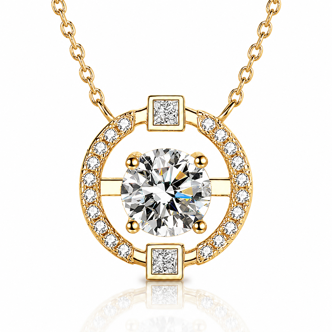 Colar redondo com pingente de moissanite com corte brilhante 