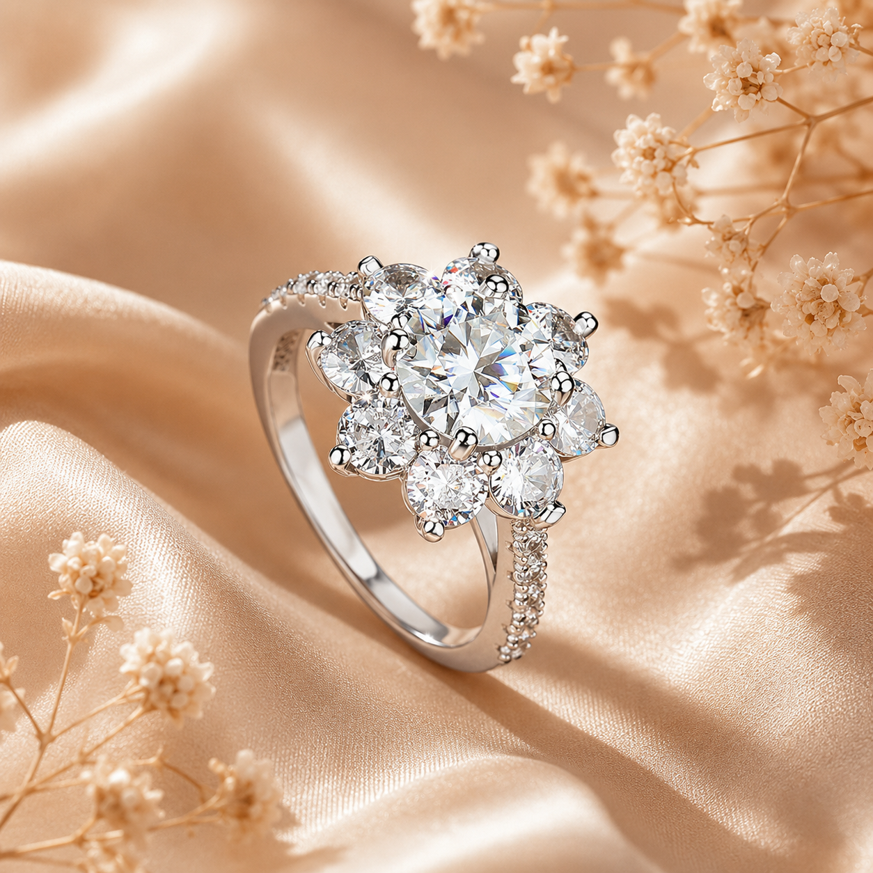 Sunflower Moissanite Engagement Ring