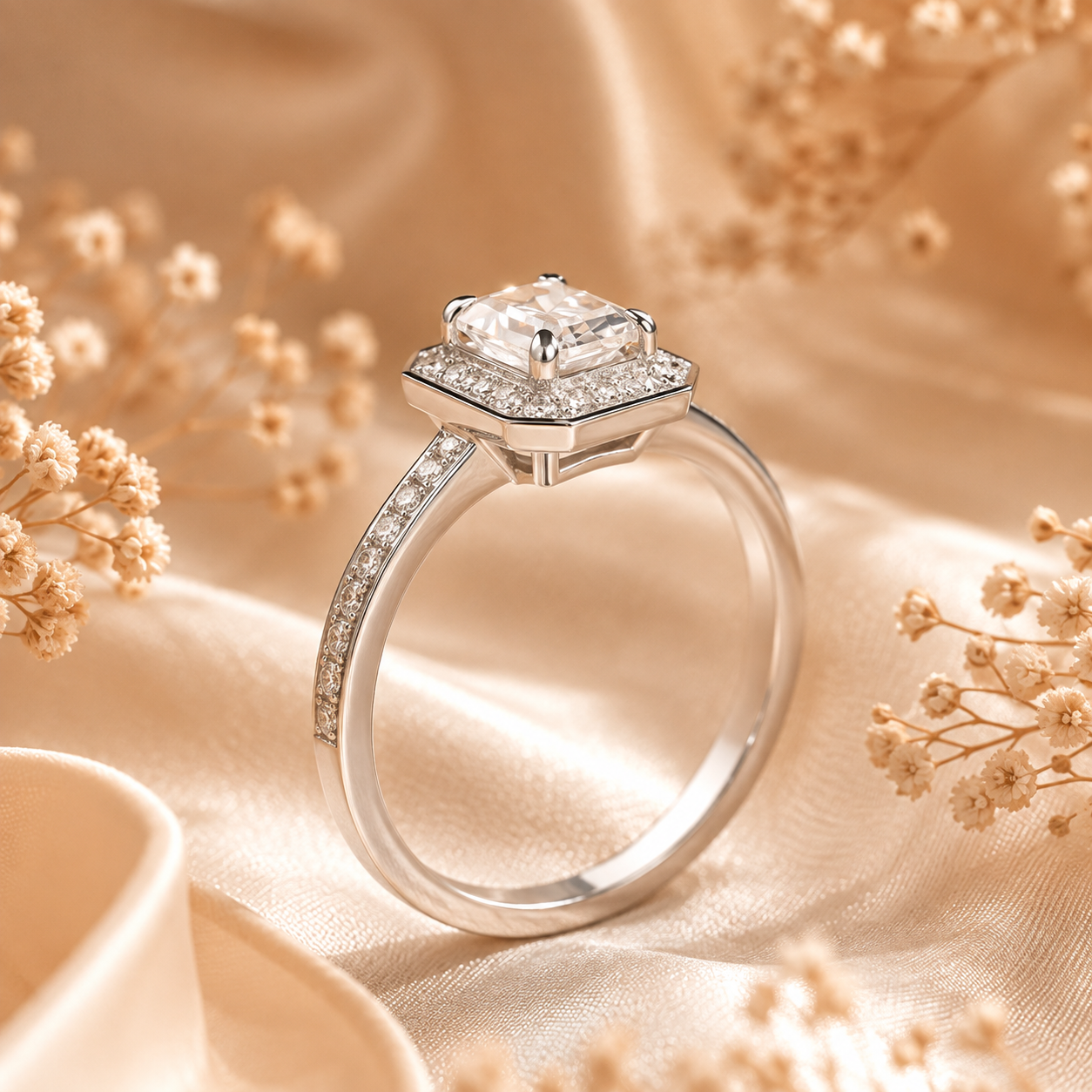 Emerald Halo Moissanite Engagement Ring