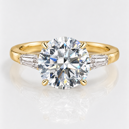 Round Brilliant & Tapered Baguette Moissanite Trilogy Ring