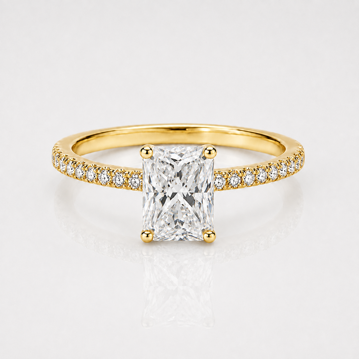 Radiant Cut Moissanite Pavé Solitaire Engagement Ring