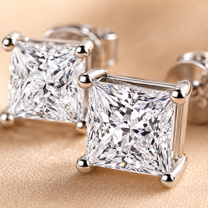 Brincos de moissanite com corte princesa 