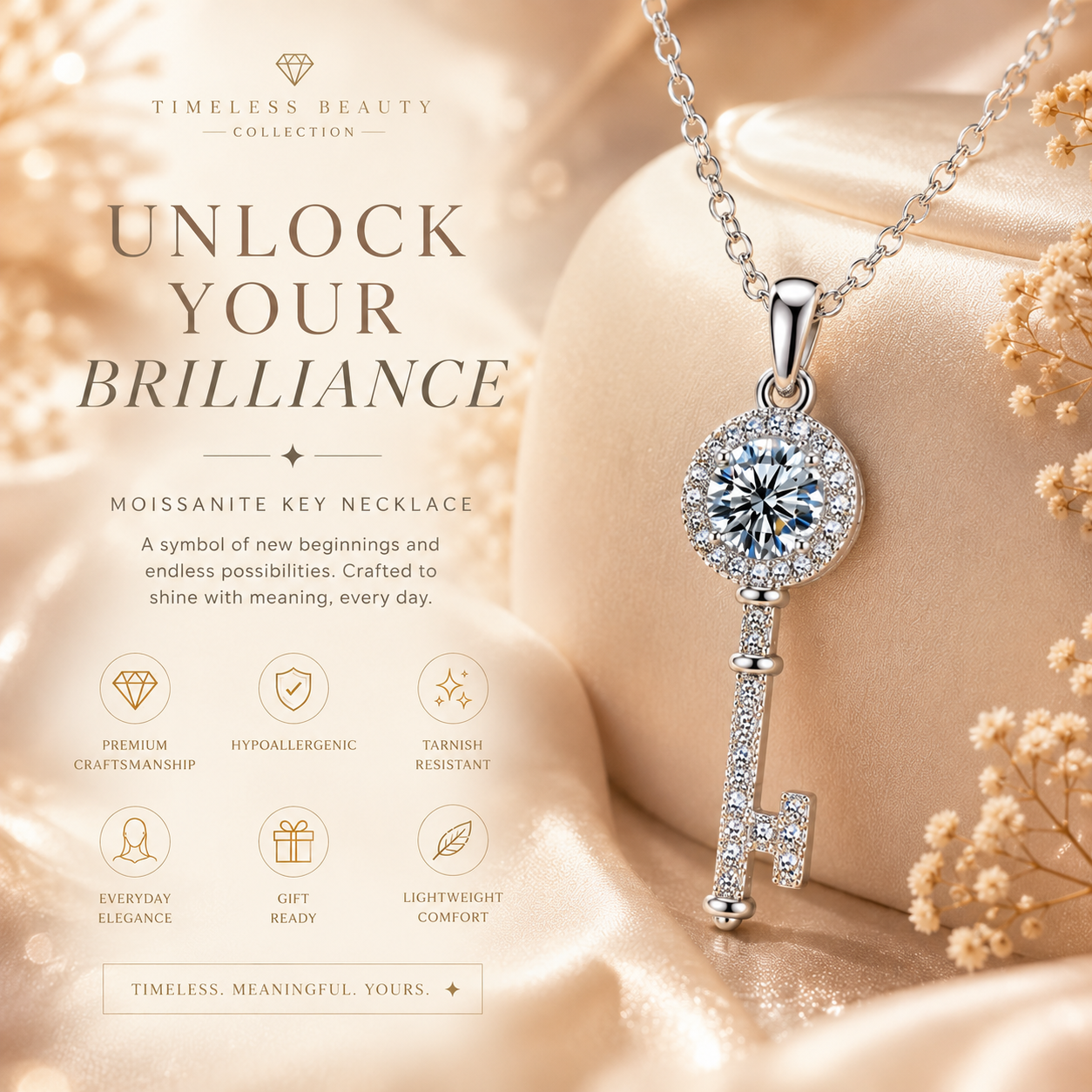 Moissanite Key Pendant Necklace