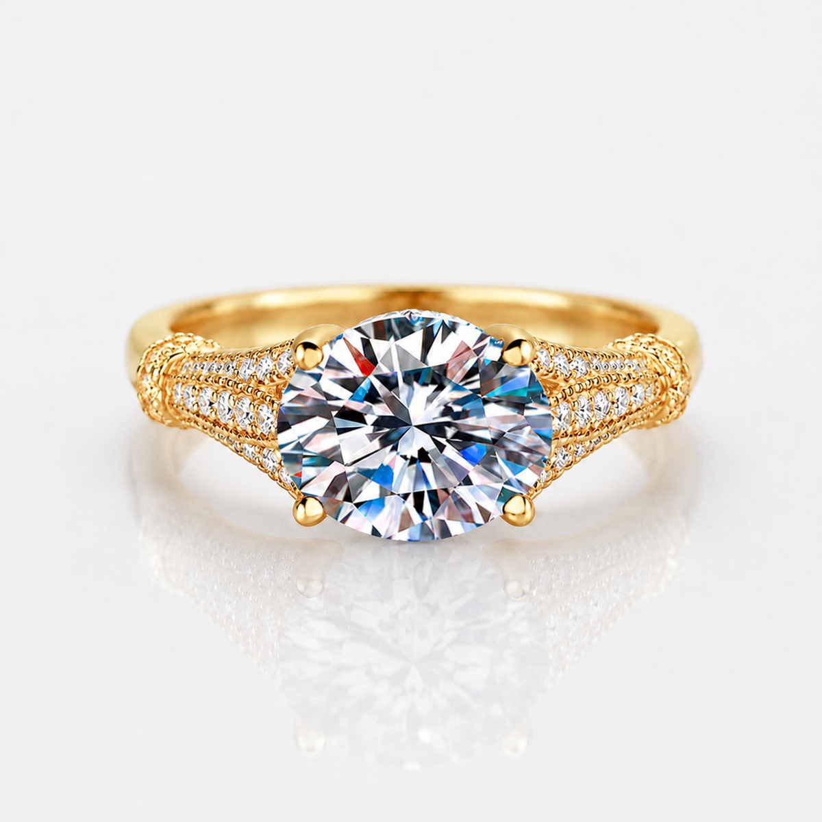 3ct Oval Cut Moissanite Multi-Row Pavé Engagement Ring