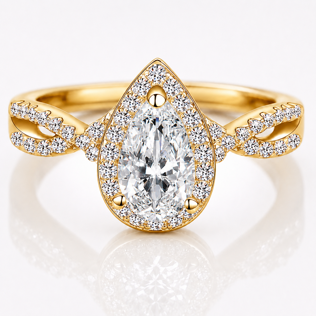Pear Halo Moissanite Engagement Ring