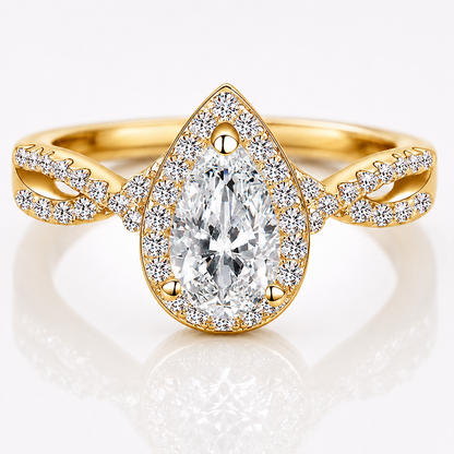 Pear Halo Moissanite Engagement Ring