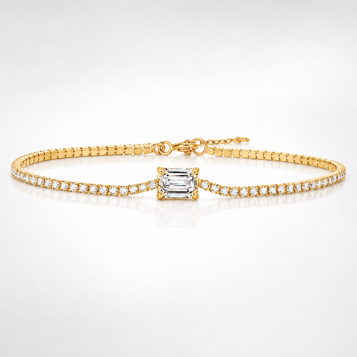Pulsera de tenis de moissanita de talla esmeralda 