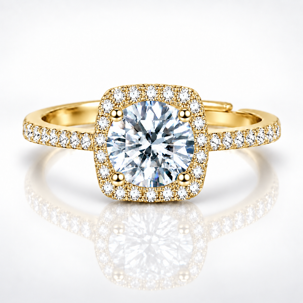 1ct Round Brilliant Moissanite Square Halo Adjustable Ring