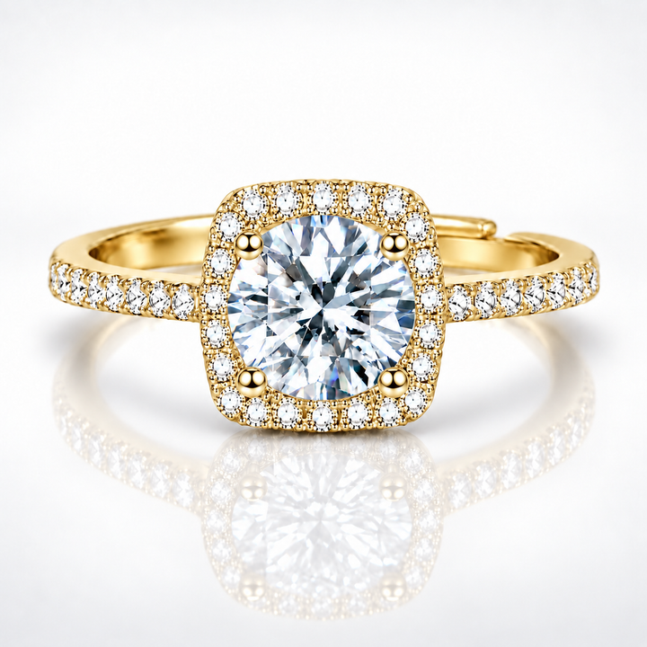 1ct Round Brilliant Moissanite Square Halo Adjustable Ring