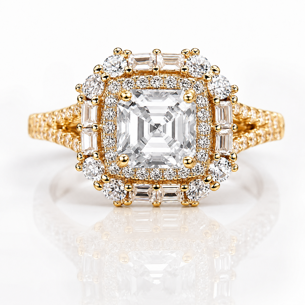 Anel Halo Moissanite Corte Asscher 