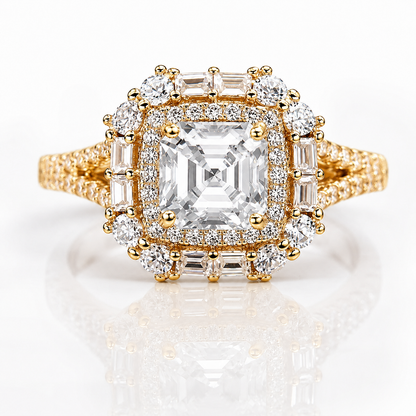 Anel Halo Moissanite Corte Asscher 