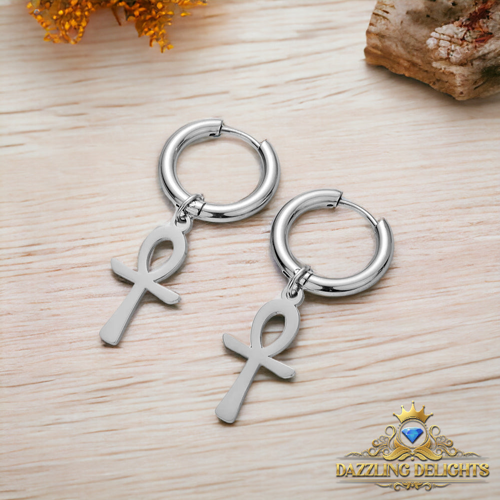 Titanium Ankh Cross Sleeper Dangle Earrings - Premium Jewelry from Dazzling Delights - Just $28.95! Shop now at Dazzling Delights