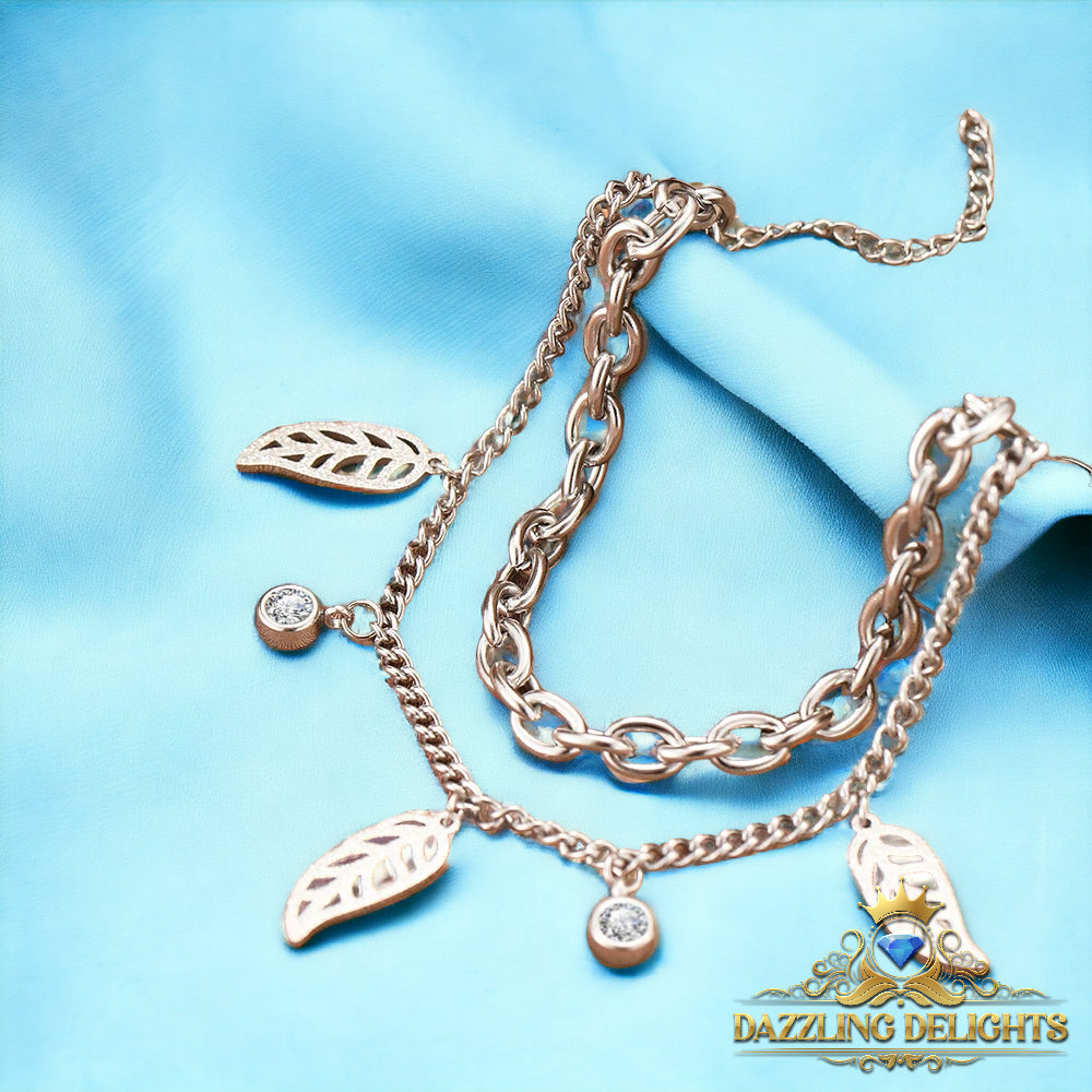 Titanium Sparkle Leaf Charm Bracelet - Premium Jewelry from Dazzling Delights - Just $28.95! Shop now at Dazzling Delights