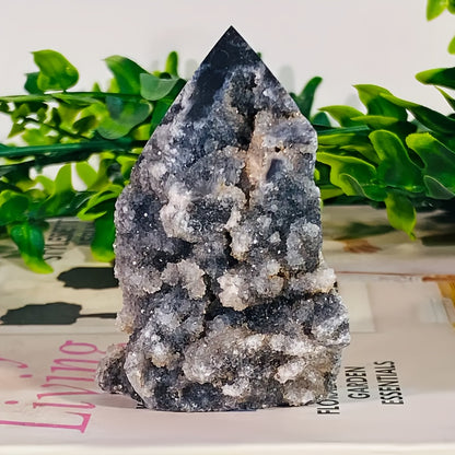 Smoky Druzy Quartz Crystal Tower – Grounding Energy, Shadow Work & Aura Cleansing Stone