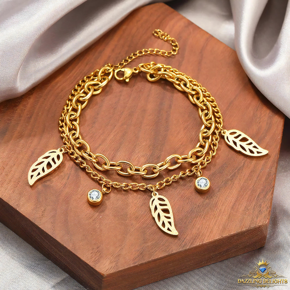 Titanium Sparkle Leaf Charm Bracelet - Premium Jewelry from Dazzling Delights - Just $28.95! Shop now at Dazzling Delights
