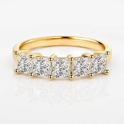 Five Stone Princess Cut Moissanite Anniversary Ring