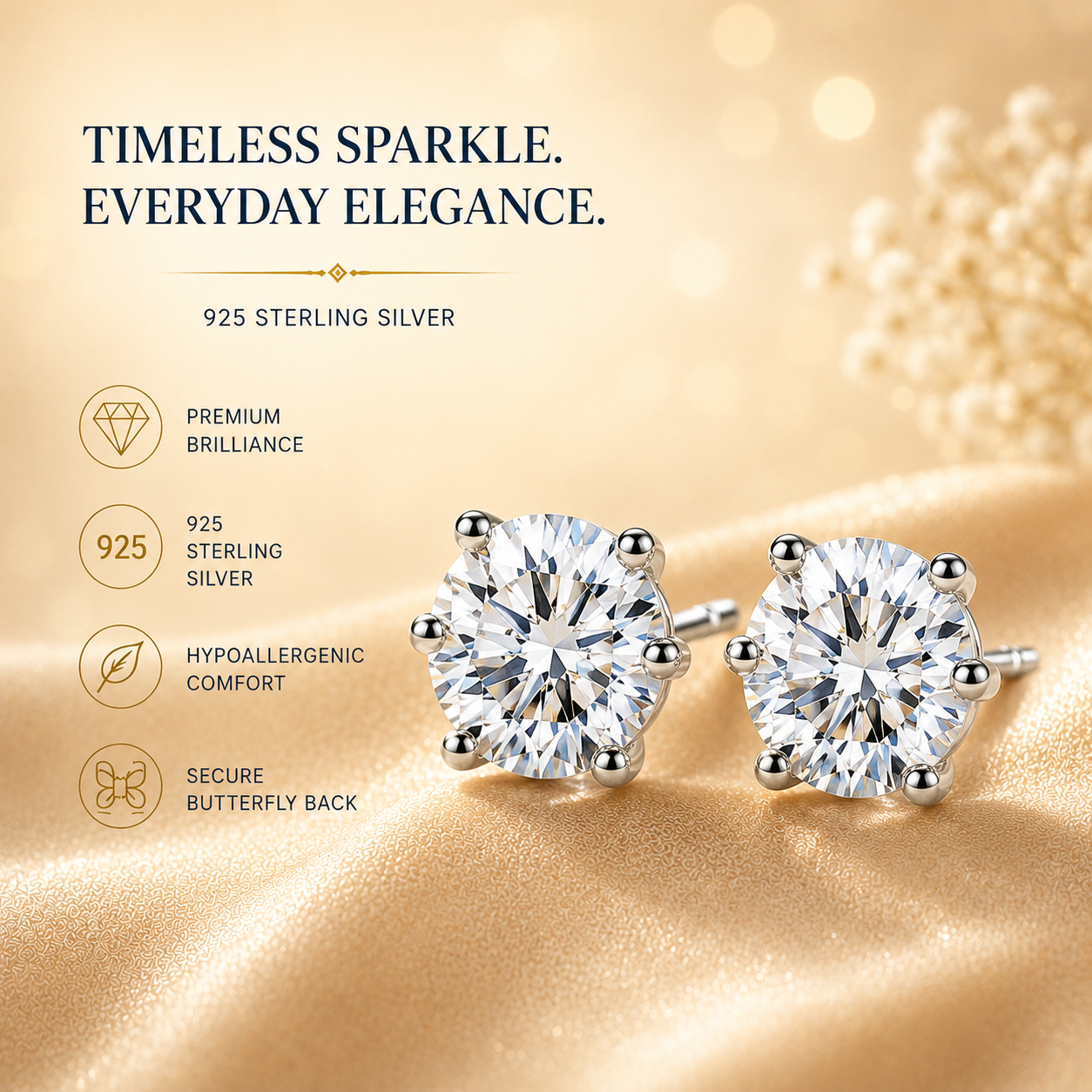 Round Brilliant Moissanite Stud Earrings – Classic Solitaire Earrings