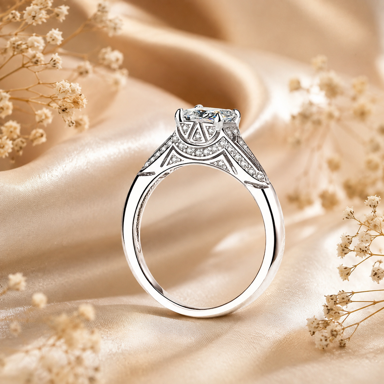Vintage Princess Cut Moissanite Filigree Engagement Ring