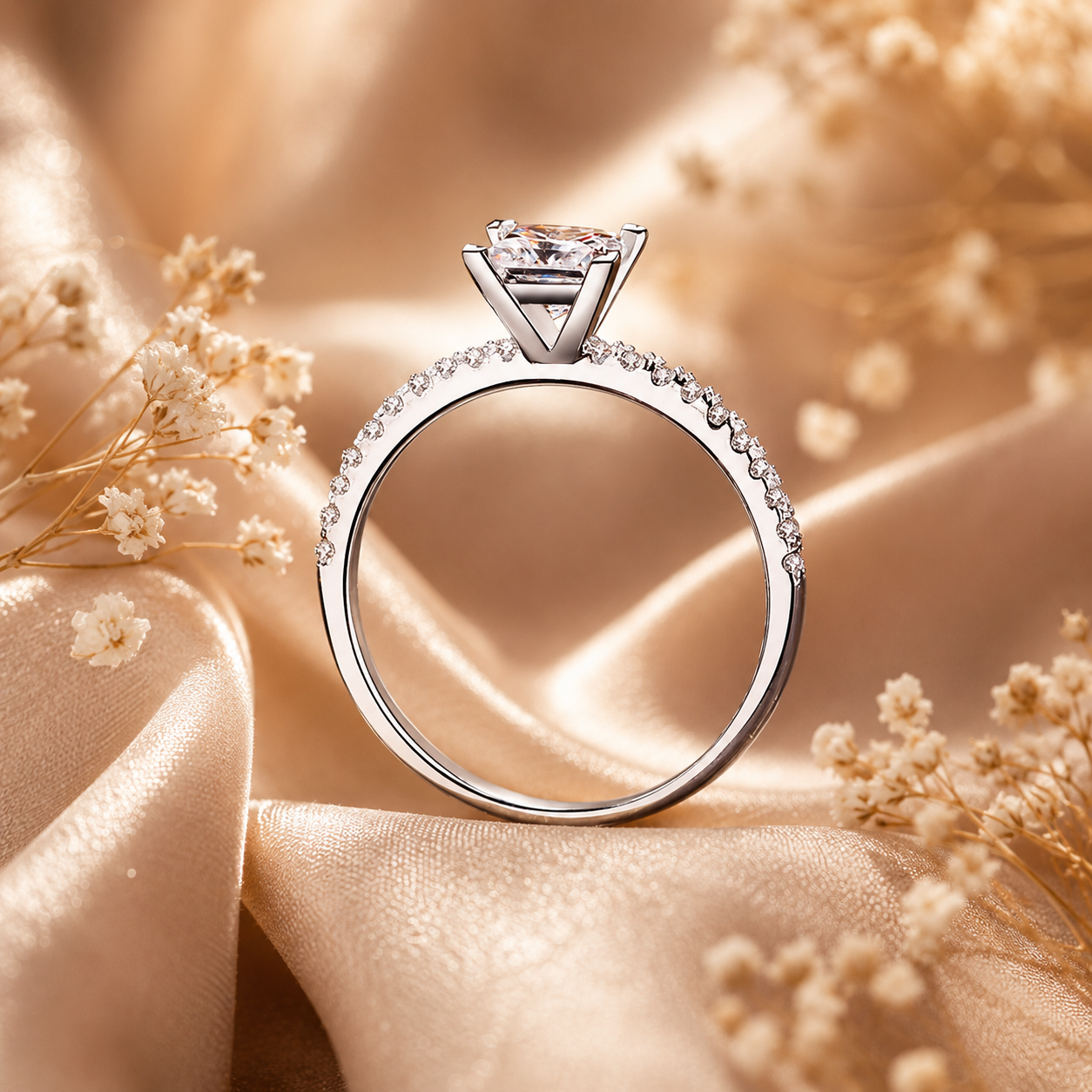 Anel Moissanite Corte Princesa 