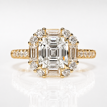 Vintage Asscher Halo Moissanite Engagement Ring