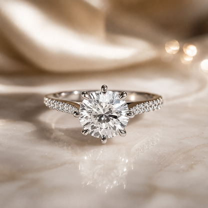 Round Brilliant Moissanite 8-Prong Pavé Engagement Ring