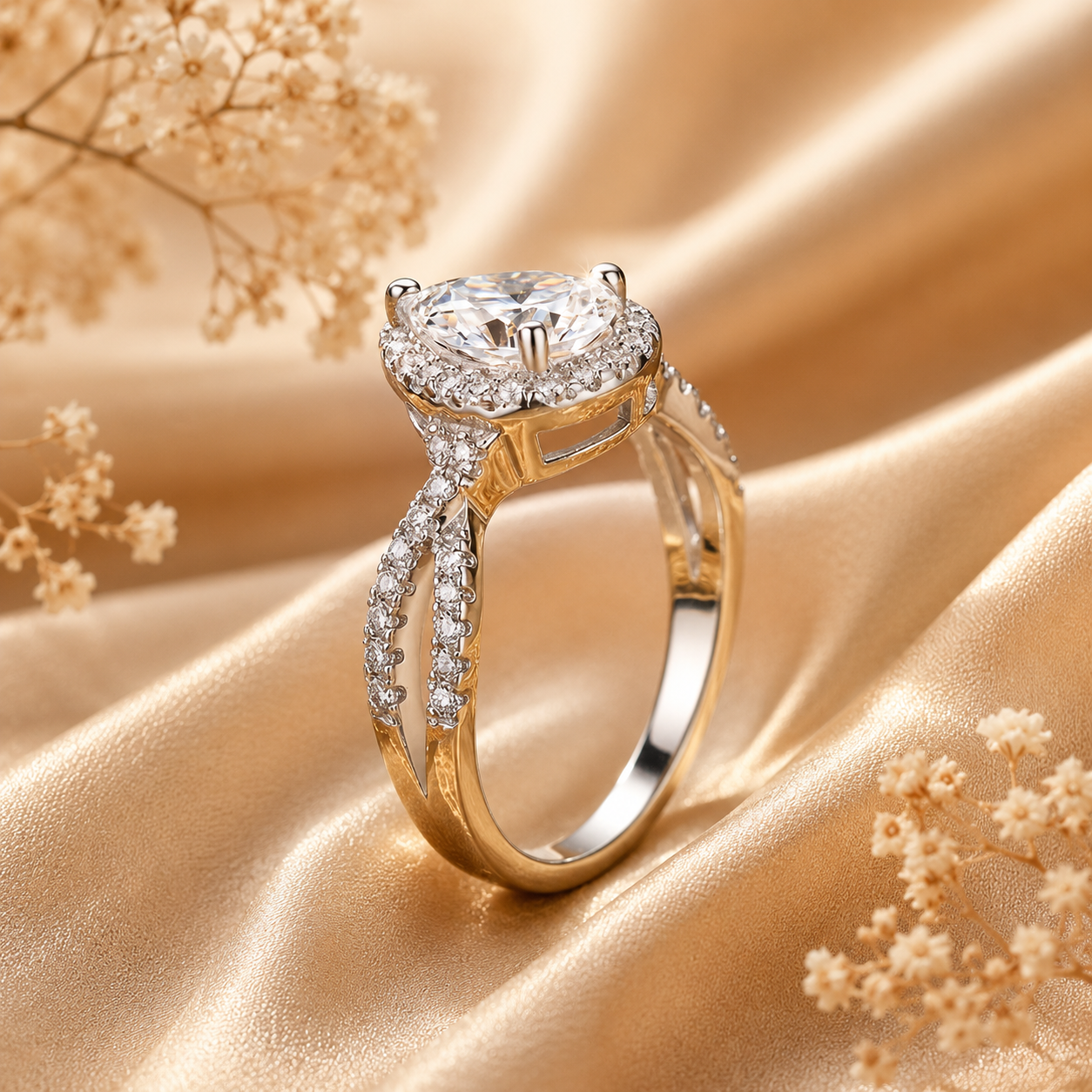 Pear Halo Moissanite Engagement Ring