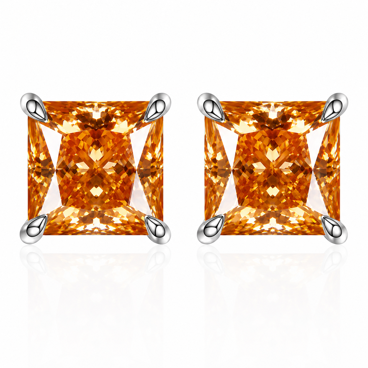 Brincos de moissanite vermelho com corte princesa 